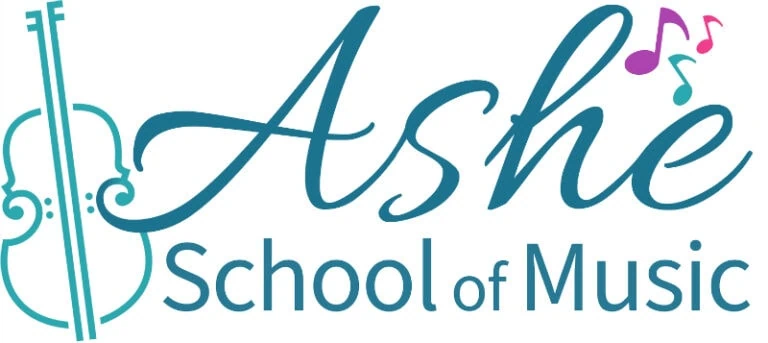 Ashé School of Music logo with a violin and musical notes.