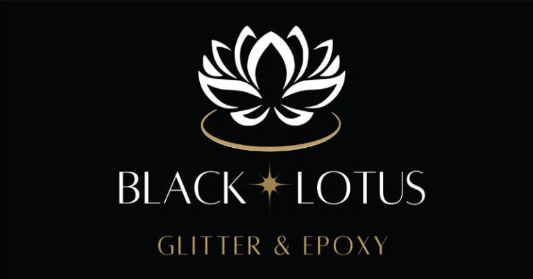 Black Lotus Glitter & Epoxy logo with a stylized lotus flower and star.