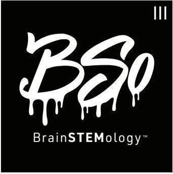 BrainSTEMology logo with stylized 'BSO' and dripping paint effect.