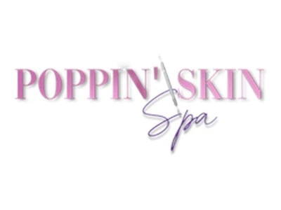 Poppin' Skin Spa logo with pink and purple text.