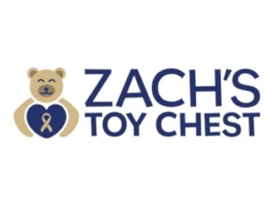 Logo of Zach's Toy Chest with a teddy bear holding a ribbon.