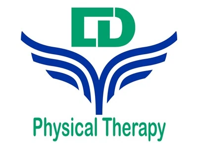 Logo with green 'LD' above blue wings and 'Physical Therapy' text below.