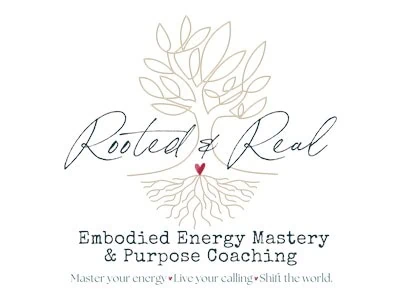 Logo with a tree illustration and the text 'Rooted & Real'.
