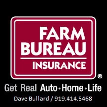 Farm Bureau Insurance logo with white text on a maroon background.